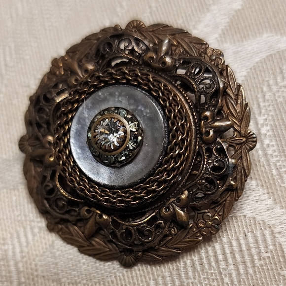 LIZ PALACIOS SF Vintage Vintage 80s Bronze Brooch with Mother of Pearl Accent - Picture 8 of 11